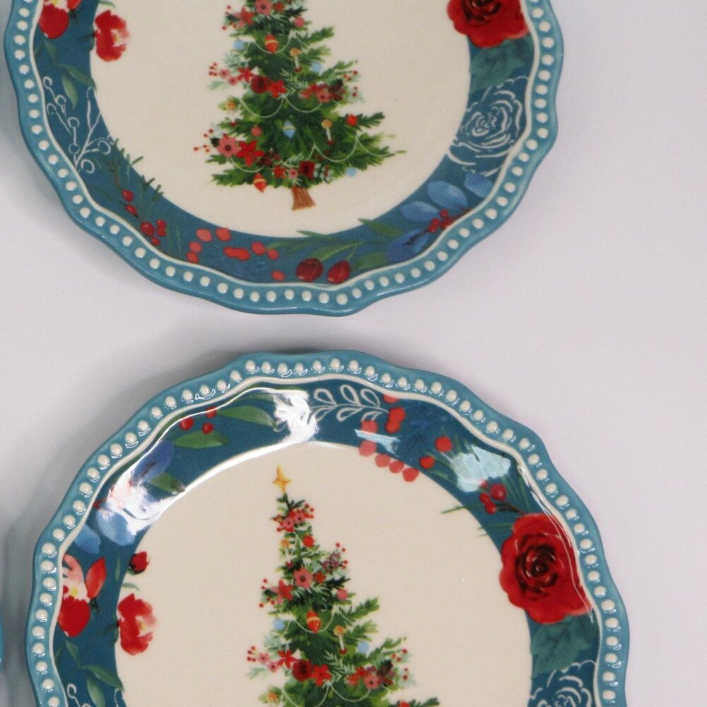 Pioneer Woman Christmas Tree Appetizer Plates Holiday Wishful Winter 2pc Teal